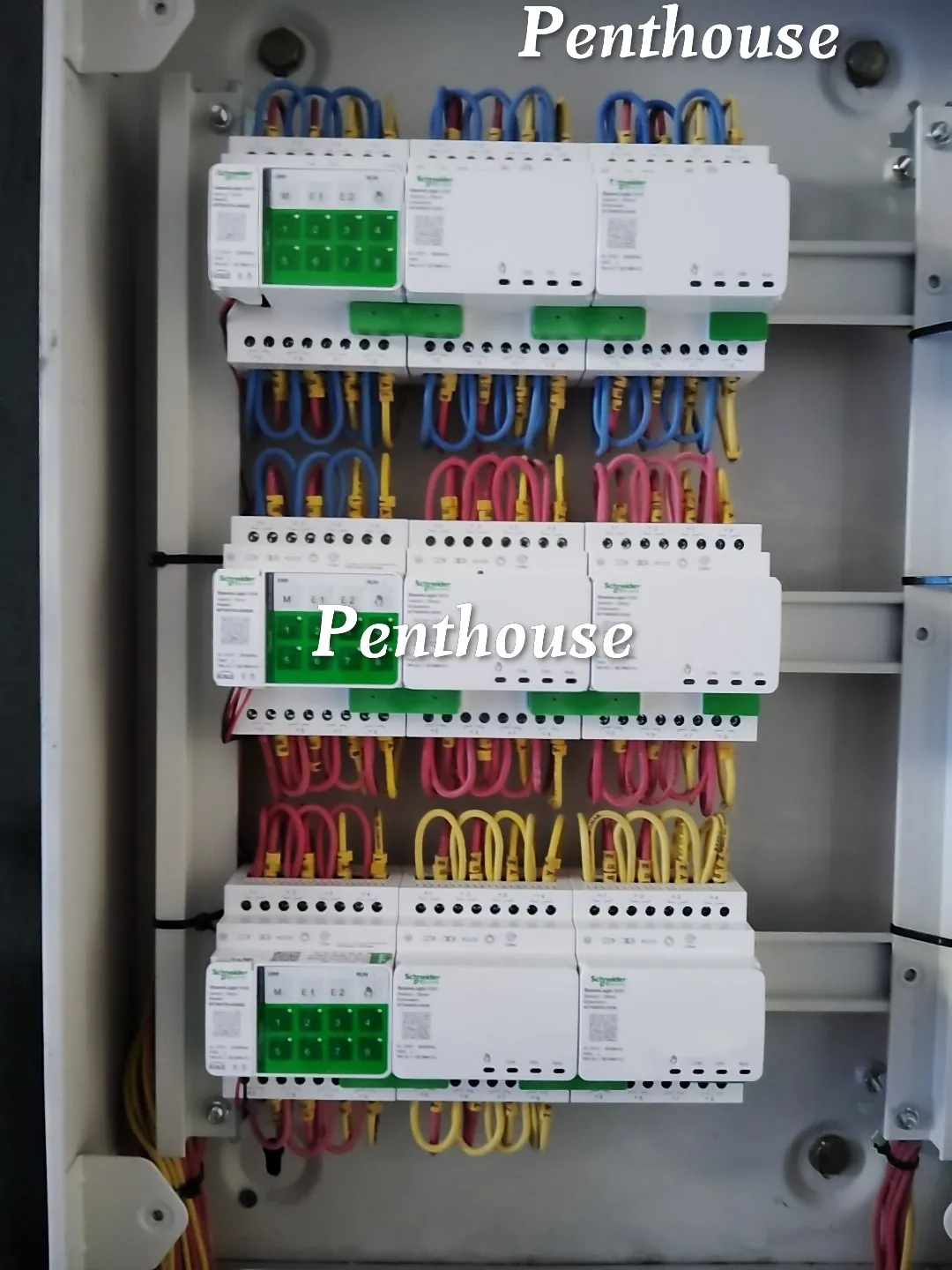 Penthouse lighting-control panel with three rows of modules